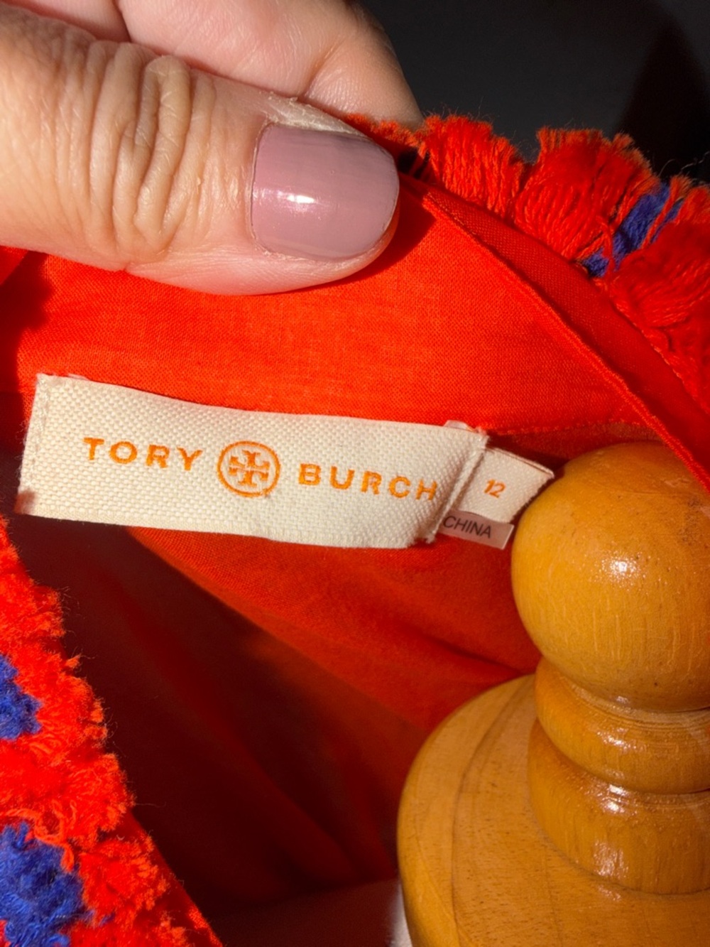 Tory Burch Orange Tunic with Blue Crochet Trim - Picture 10 of 11